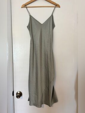 Wilfred Mossy Green Silky Slip Midi Dress